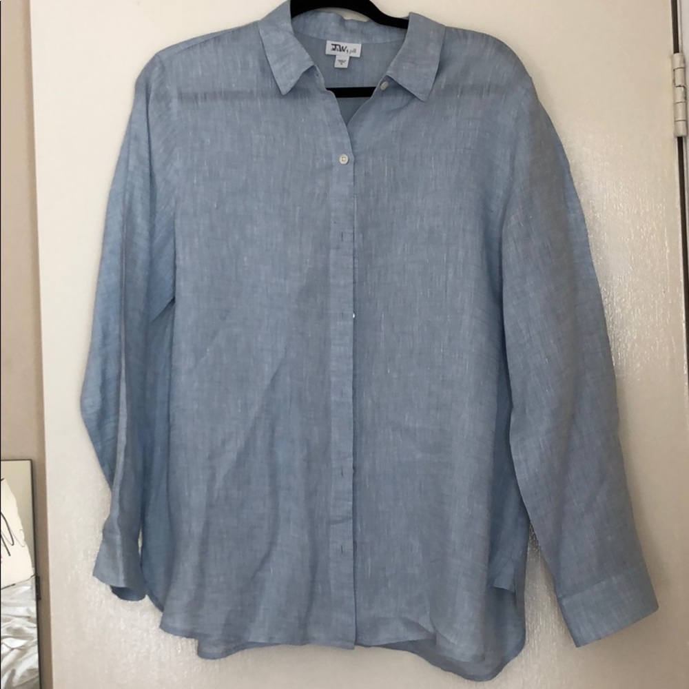 Blue Linen Button Down Shirt